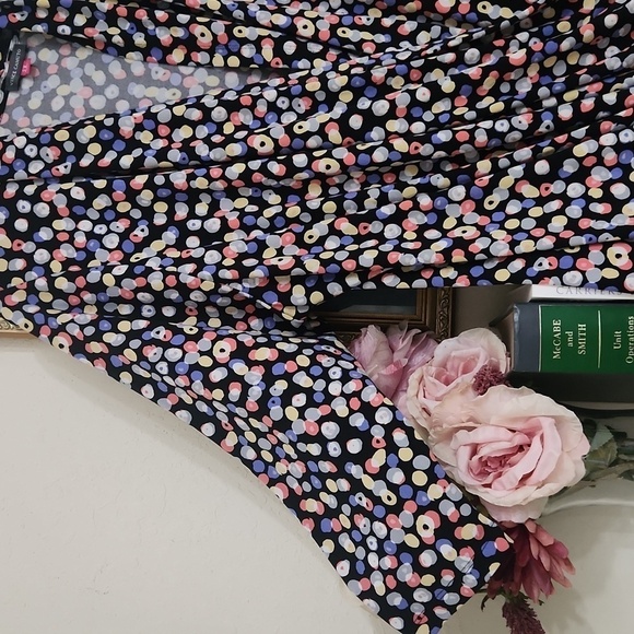 Colorful Polka Dot Faux Wrap Blouse Retro Career Elegant 2X Date Night Feminine - Picture 4 of 9